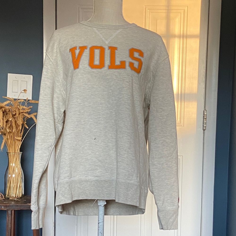 Men's Crewneck Sweatshirt with 'VOLS' Applique - Light Gray & Orange